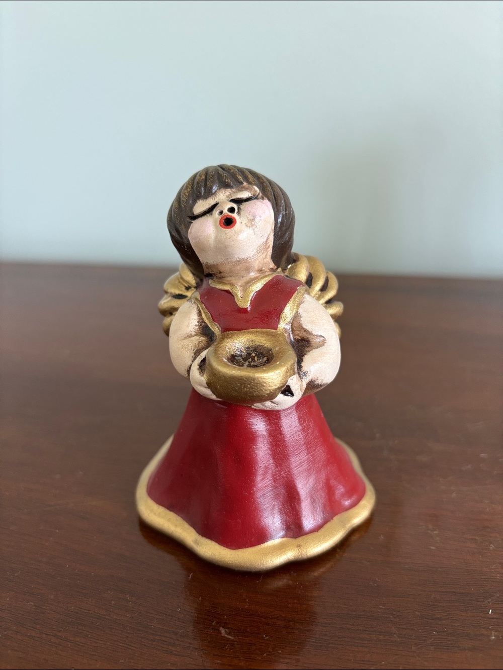 Bozner Engleton Ceramic Angel Figurine in Red and Gold
